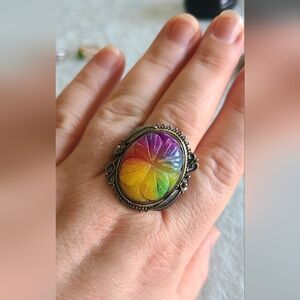NWT Dyed Agate In Rhodium Plated Sterling Ring